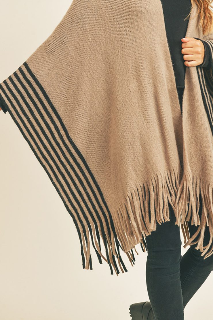 A photo of the Stripe Pattern Ruana In Taupe product