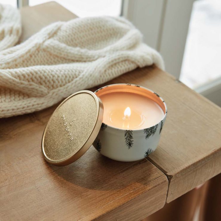 A photo of the Frasier Fir Candle Tin with Gold Lid product