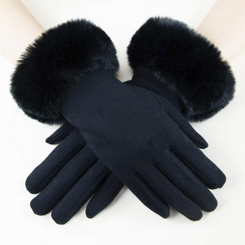 A photo of the Faux Fur Cuff Gloves In Black product