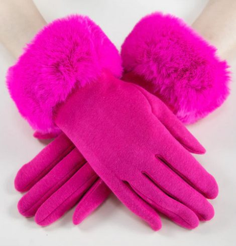 A photo of the Faux Fur Cuff Gloves In Neon Pink product