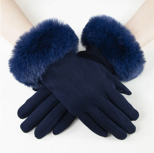 A photo of the Faux Fur Cuff Gloves In Navy product