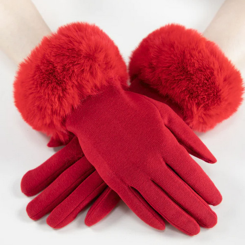 Faux Fur Cuff Gloves In Red Best of Everything Online Shopping