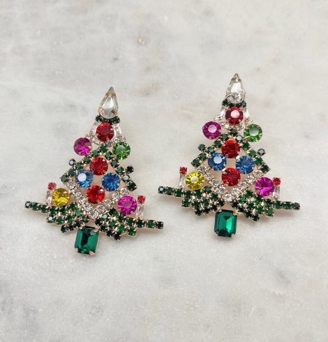 A photo of the Colorful Christmas Tree Earrings product