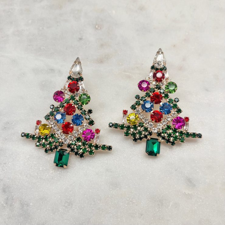 A photo of the Colorful Christmas Tree Earrings product