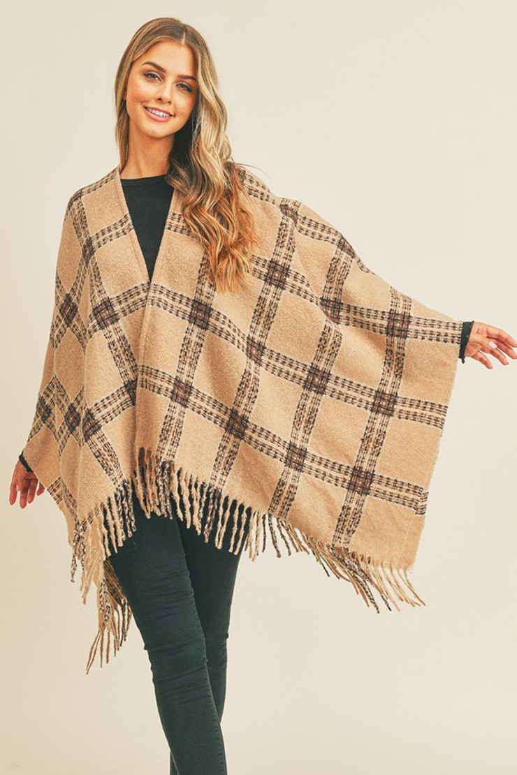 A photo of the Plaid Ruana In Beige product