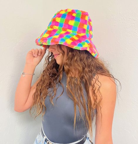 A photo of the Neon Checkered Bucket Hat product