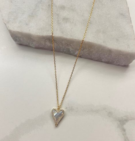 A photo of the Mother Of Pearl Heart Necklace In Gold product