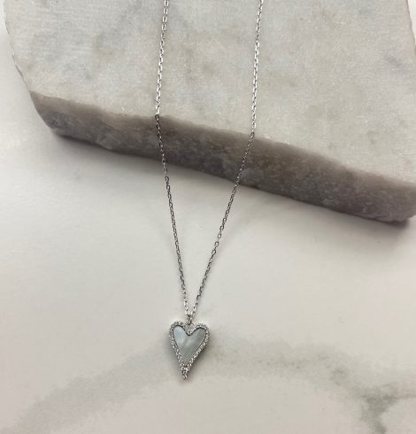 A photo of the Mother Of Pearl Heart Necklace In Silver product