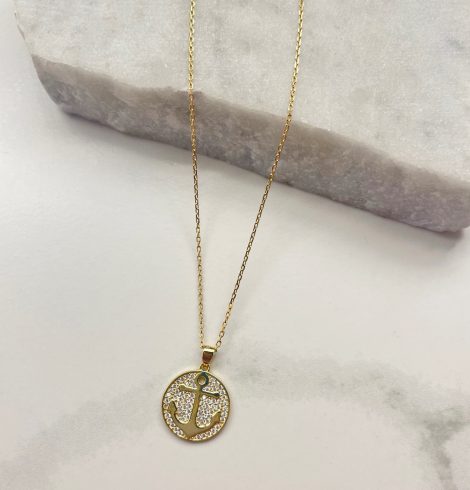 A photo of the Pave Anchor Necklace In Gold product