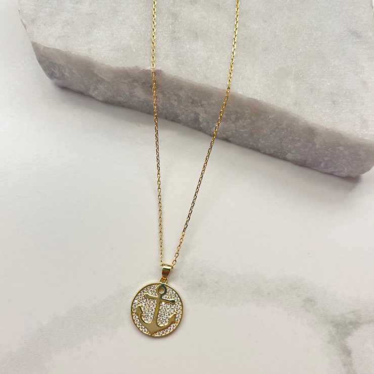A photo of the Pave Anchor Necklace In Gold product