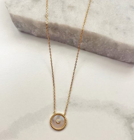 A photo of the Mother Of Pearl Button Necklace In Gold product