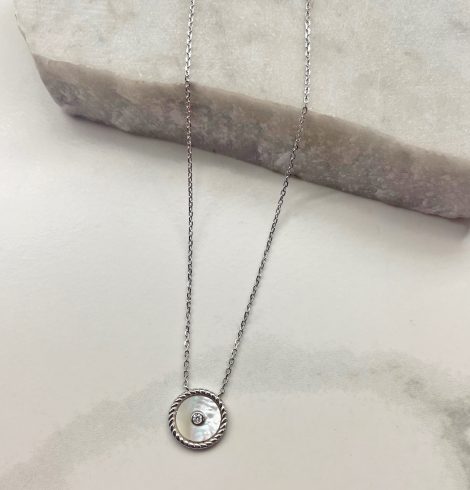 A photo of the Mother Of Pearl Button Necklace In Silver product