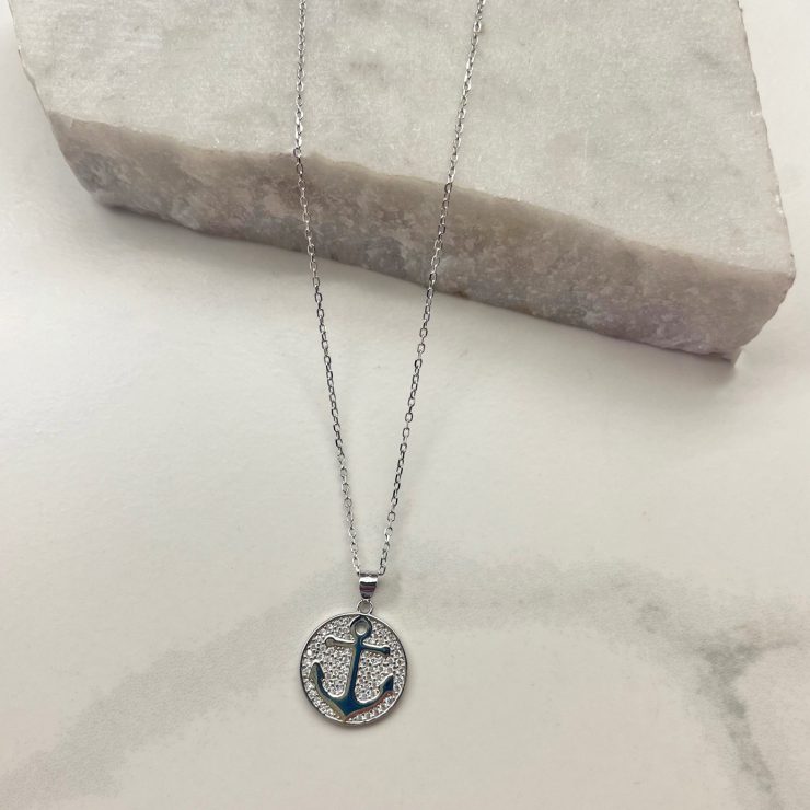 A photo of the Pave Anchor Necklace In Silver product