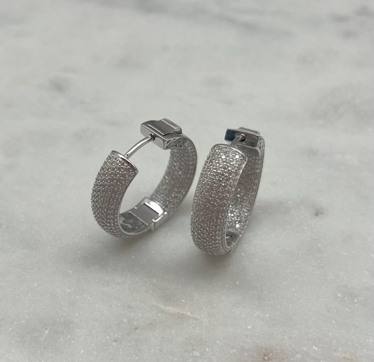 A photo of the Sterling Silver Pave Inside-Out Hoops product