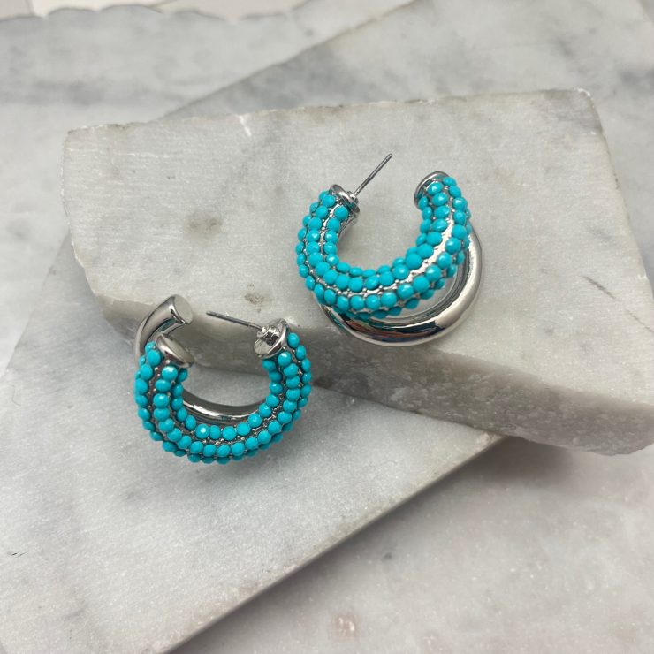 A photo of the Turquoise Double Hoops In Silver product