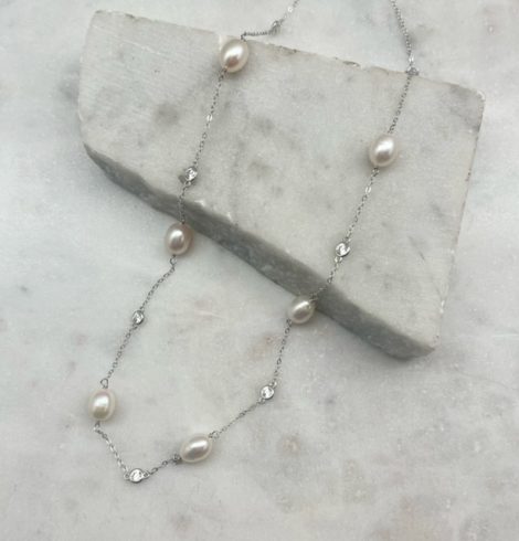A photo of the Serena Pearl Necklace In Silver product