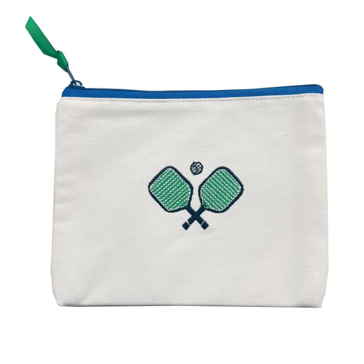 A photo of the Embroidered Pickleball Pouch in Green & Navy product