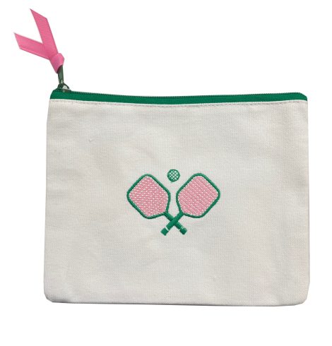 A photo of the Embroidered Pickleball Pouch in Pink & Green product