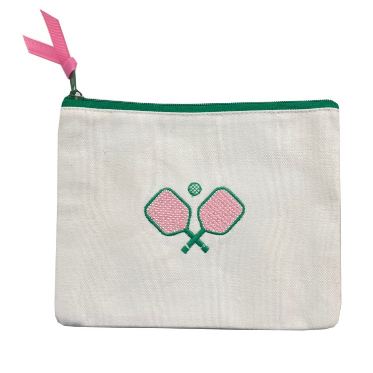 A photo of the Embroidered Pickleball Pouch in Pink & Green product