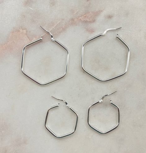 A photo of the Hexagon Hoop Earrings product