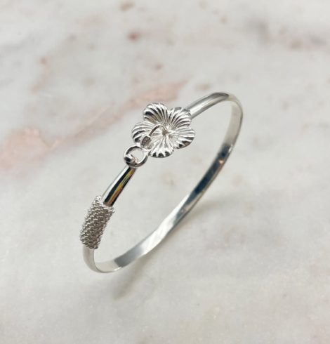 A photo of the Hibiscus Bangle Bracelet in Silver product