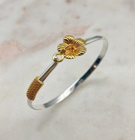 A photo of the Hibiscus Bangle Bracelet in Two Tone product