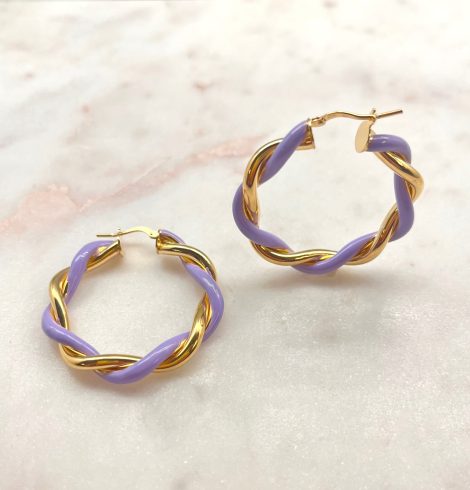 A photo of the Lilac & Gold Italian Twist Hoops product