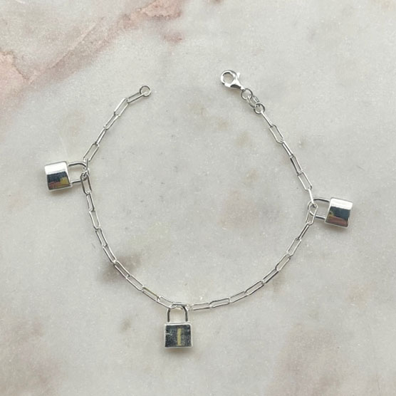 A photo of the Lock Charm Paper Clip Bracelet product