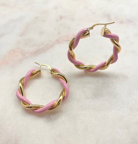 A photo of the Pink & Gold Italian Twist Hoops product