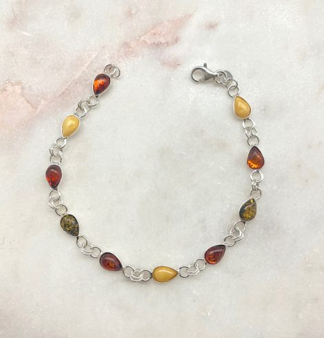A photo of the Teardrop Multicolored Amber Sterling Bracelet product