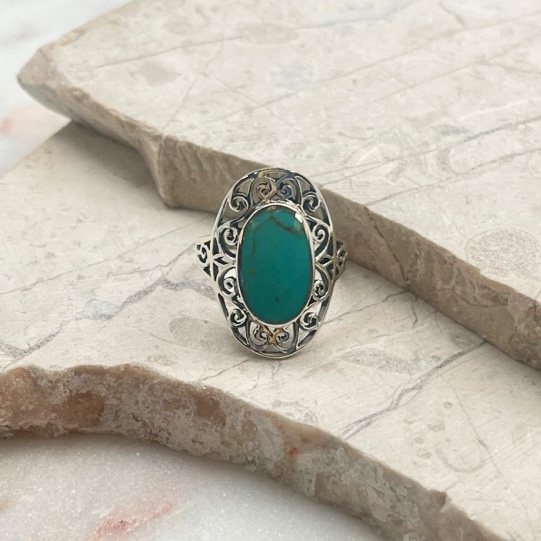 A photo of the Turquoise Oval Medallion Ring product