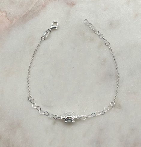 A photo of the Turtle Charm with Heart Link Bracelet product