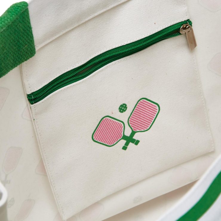 A photo of the Pickleball Canvas Tote in Pink & Green product