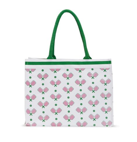 A photo of the Pickleball Canvas Tote in Pink & Green product