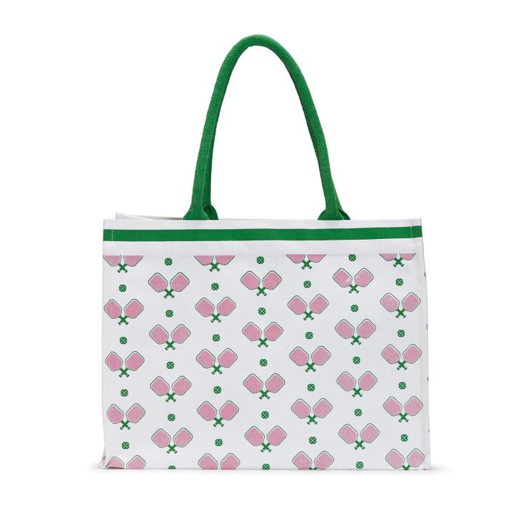 A photo of the Pickleball Canvas Tote in Pink & Green product