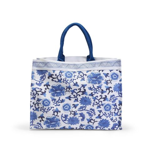 A photo of the Chinoiserie Tote Bag In Blue Floral product