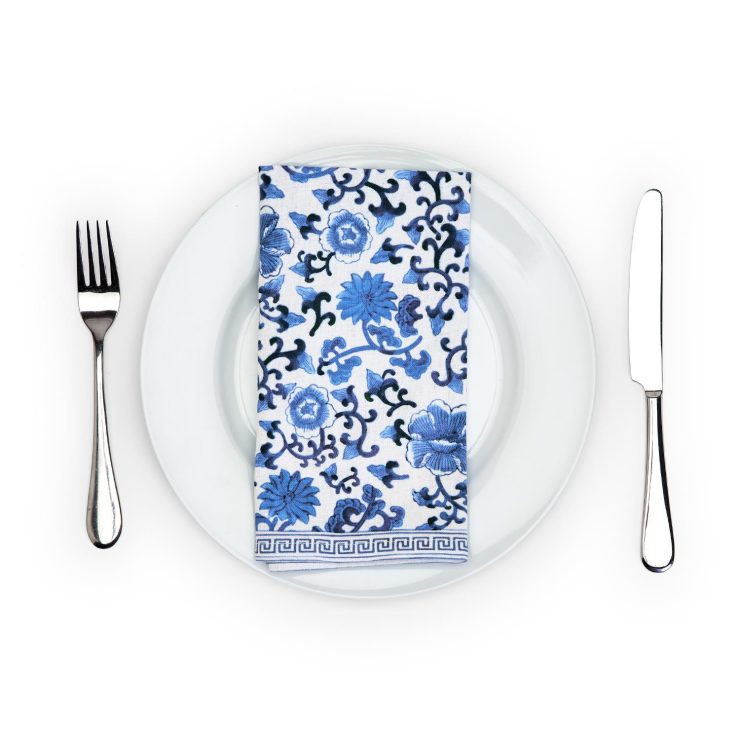 A photo of the Chinoiserie Blue and White Floral Cloth Napkins product