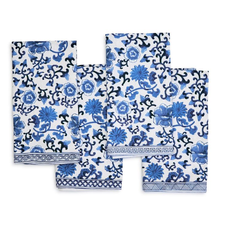 A photo of the Chinoiserie Blue and White Floral Cloth Napkins product