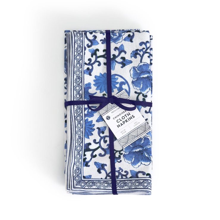 A photo of the Chinoiserie Blue and White Floral Cloth Napkins product