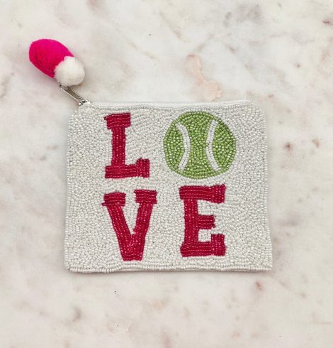 A photo of the Love Tennis Beaded Coin Pouch product
