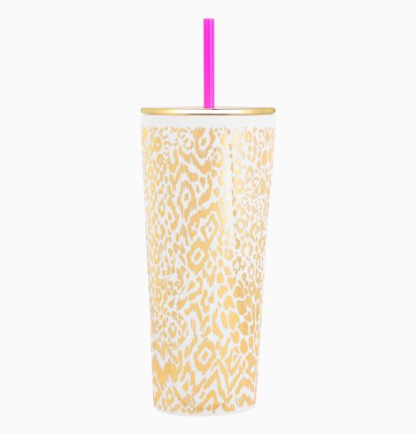 A photo of the Tumbler with Straw in Gold Metallic Pattern Play product