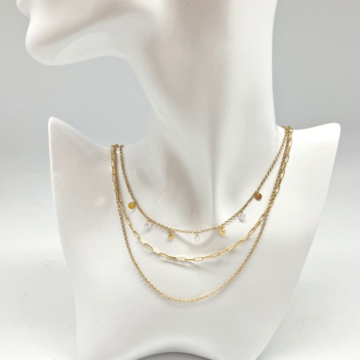A photo of the Triple Layer Italian Gold Plated Necklace product