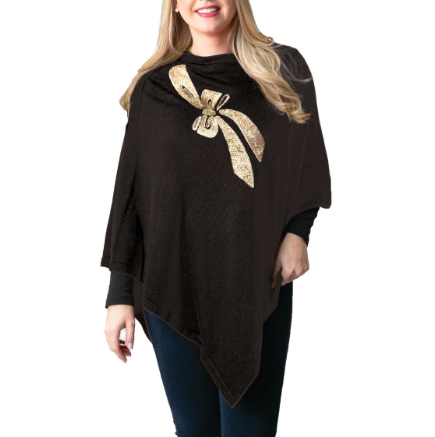 A photo of the Sequin Bow Poncho in Black product