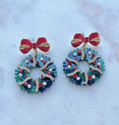 A photo of the Christmas Wreath Earrings in Red product