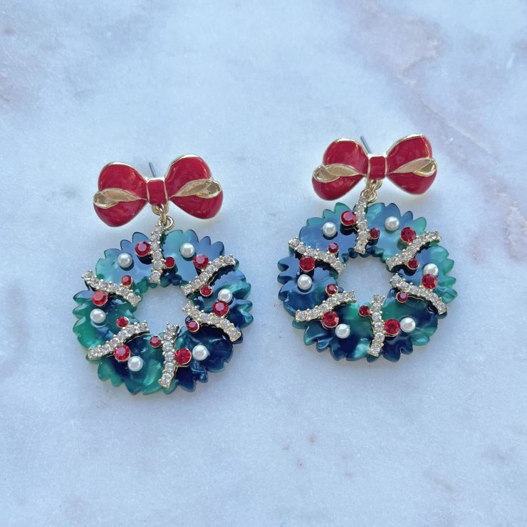 A photo of the Christmas Wreath Earrings in Red product