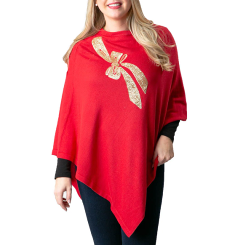 A photo of the Sequin Bow Poncho in Red product