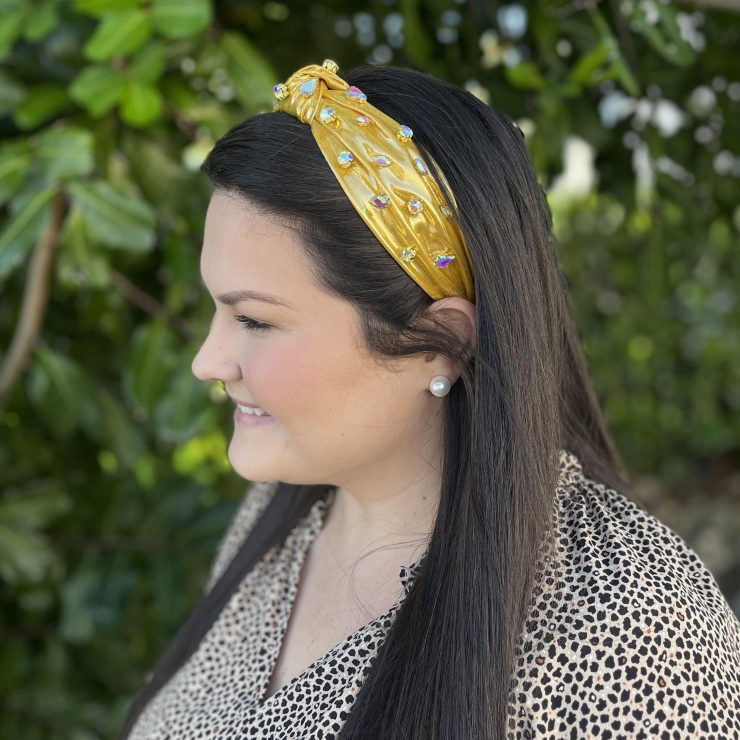 A photo of the Embellished Metallic Gold Headband product