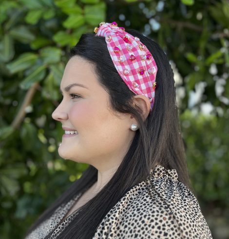 A photo of the Hot Pink Gingham Embellished Headband product