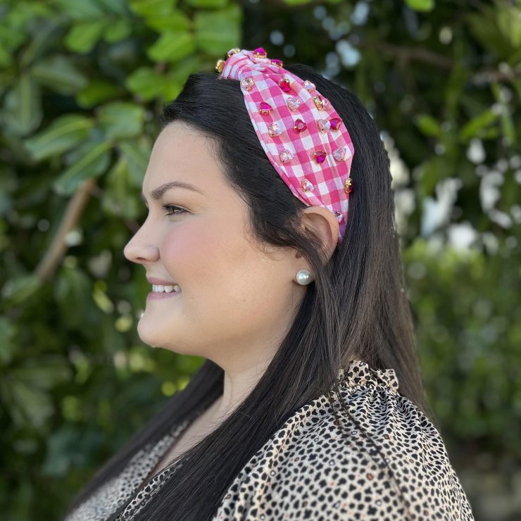 A photo of the Hot Pink Gingham Embellished Headband product