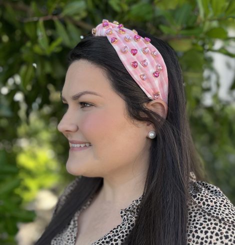 A photo of the Light Pink Gingham Embellished Headband product